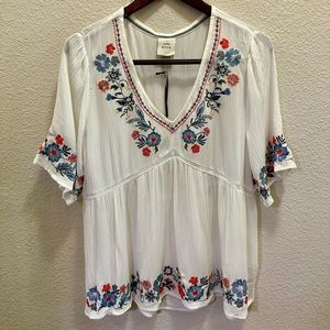 Knox Rose White Boho Blouse with Embroidery Size L